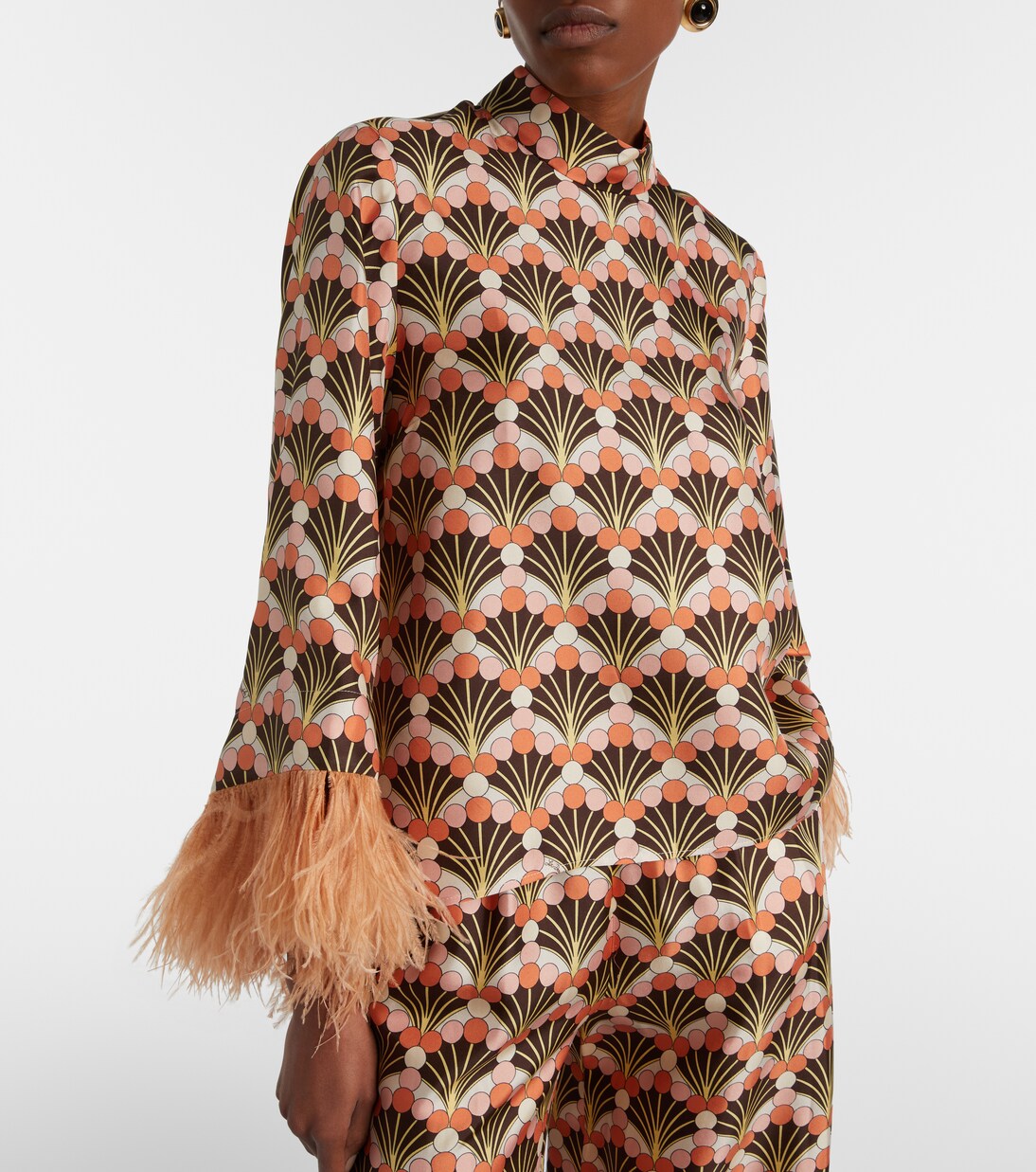 Make An Exit feather-trimmed silk twill top | La DoubleJ