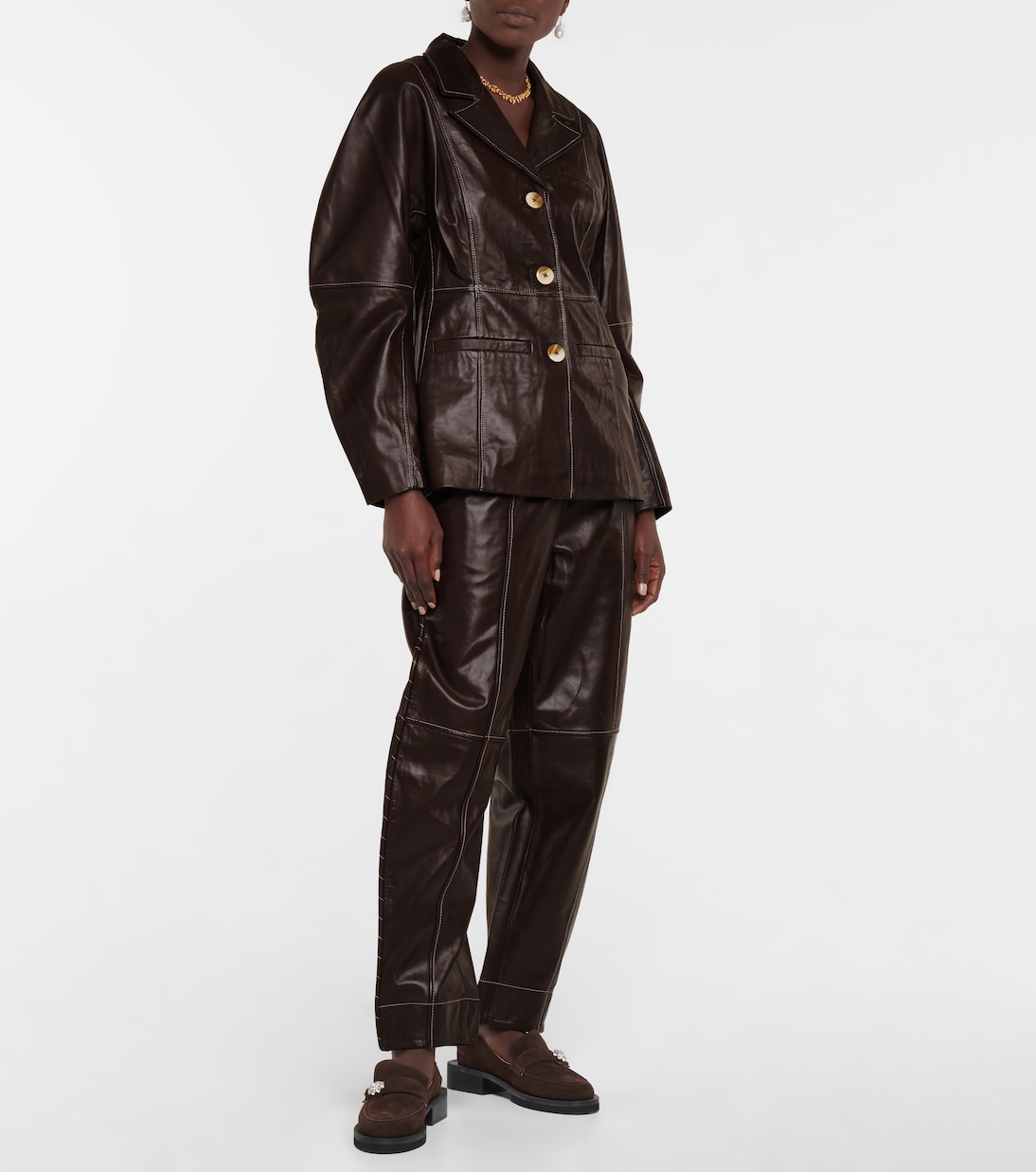 Mid-rise wide-leg leather pants | Ganni