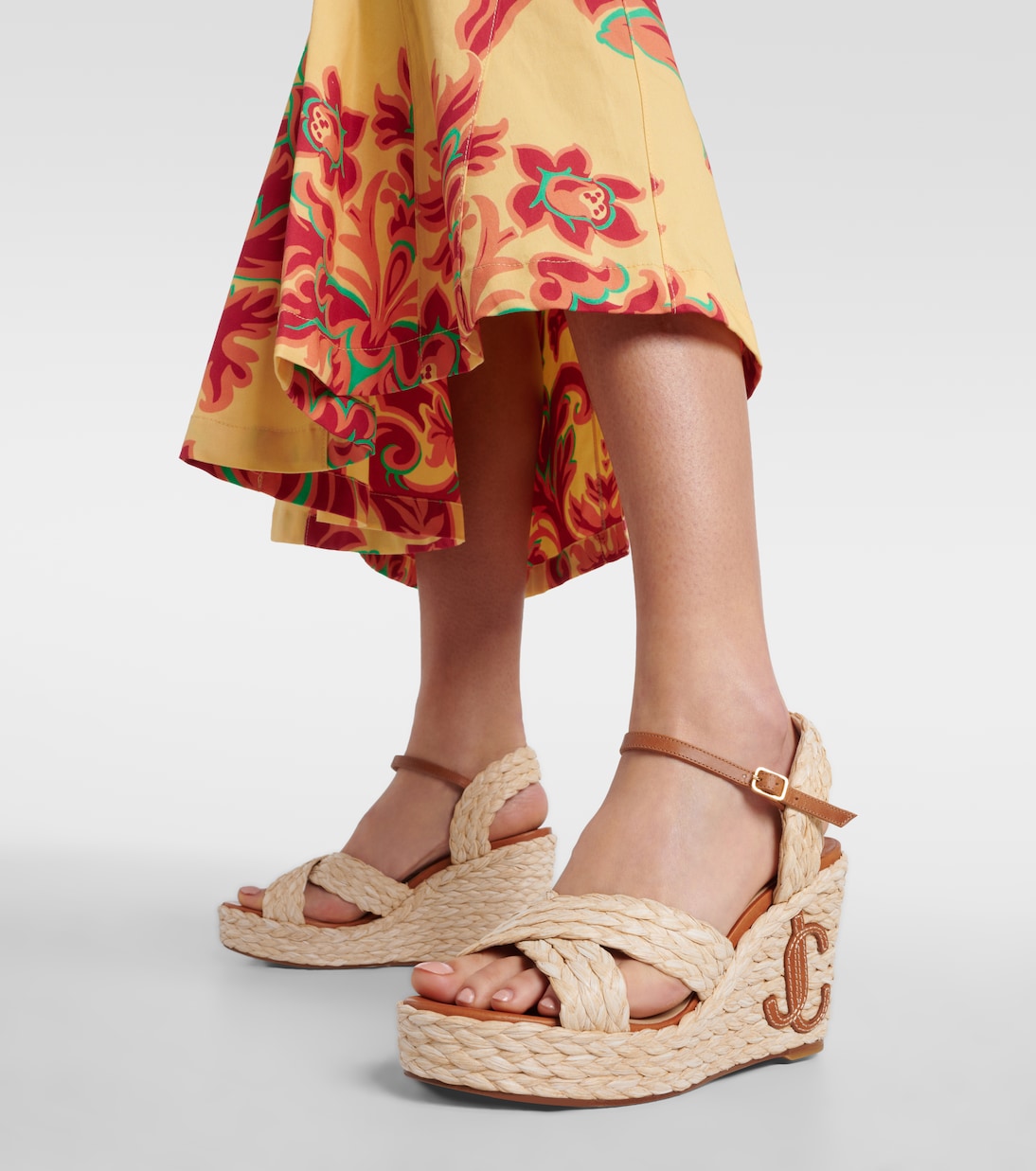 Dellena 100 raffia wedge sandals | Jimmy Choo