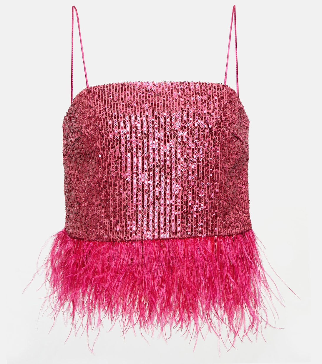 Missing Hours sequined feather-trimmed crop top | Rebecca Vallance