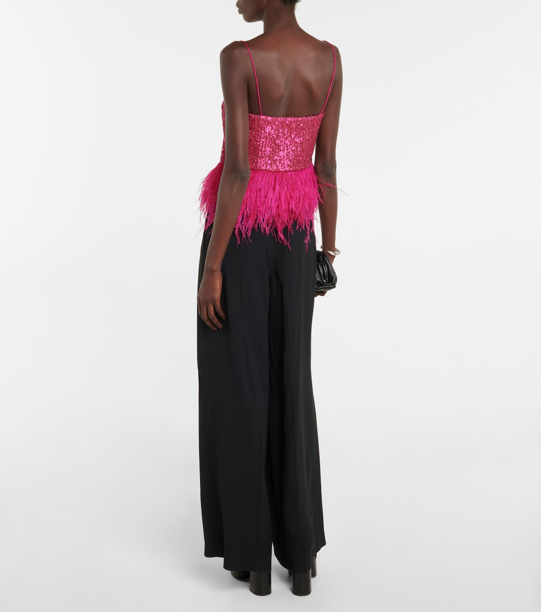 Missing Hours sequined feather-trimmed crop top | Rebecca Vallance