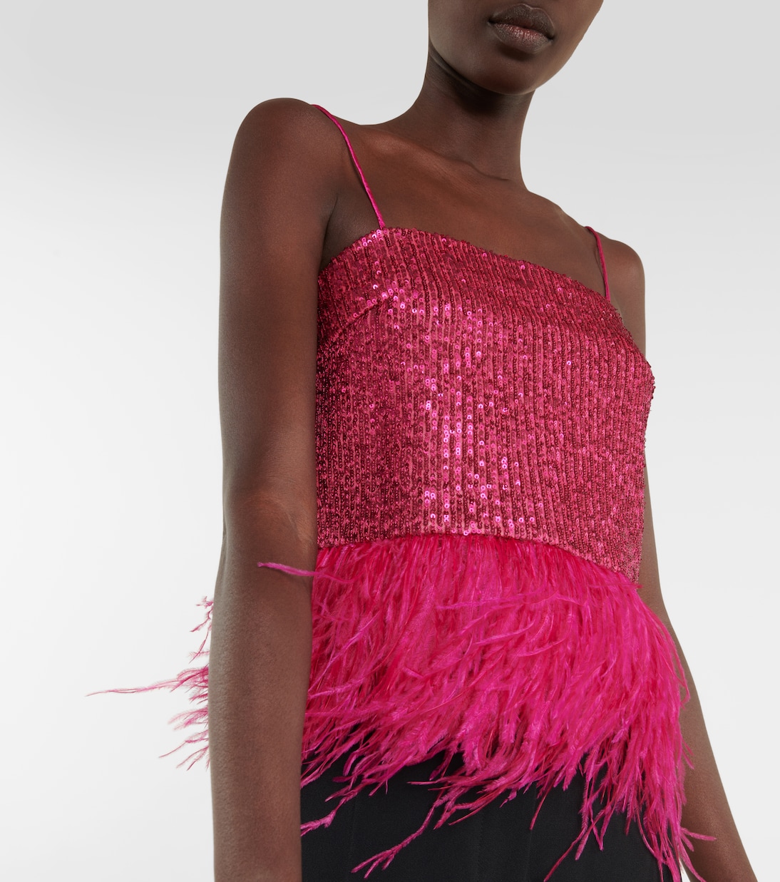 Missing Hours sequined feather-trimmed crop top | Rebecca Vallance