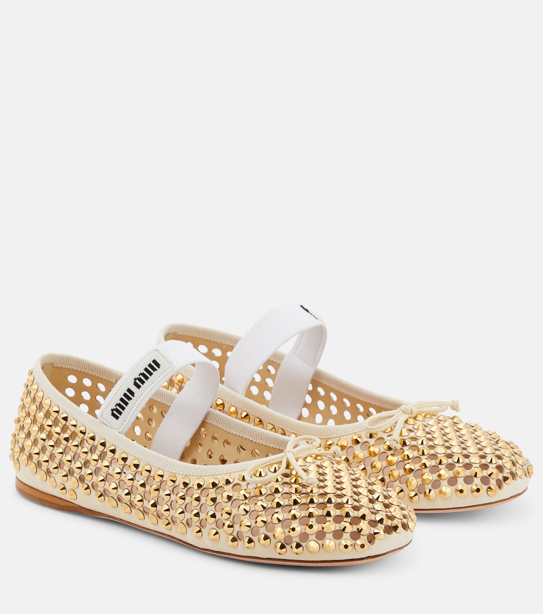 Ballerine in pelle con cristalli | Miu Miu
