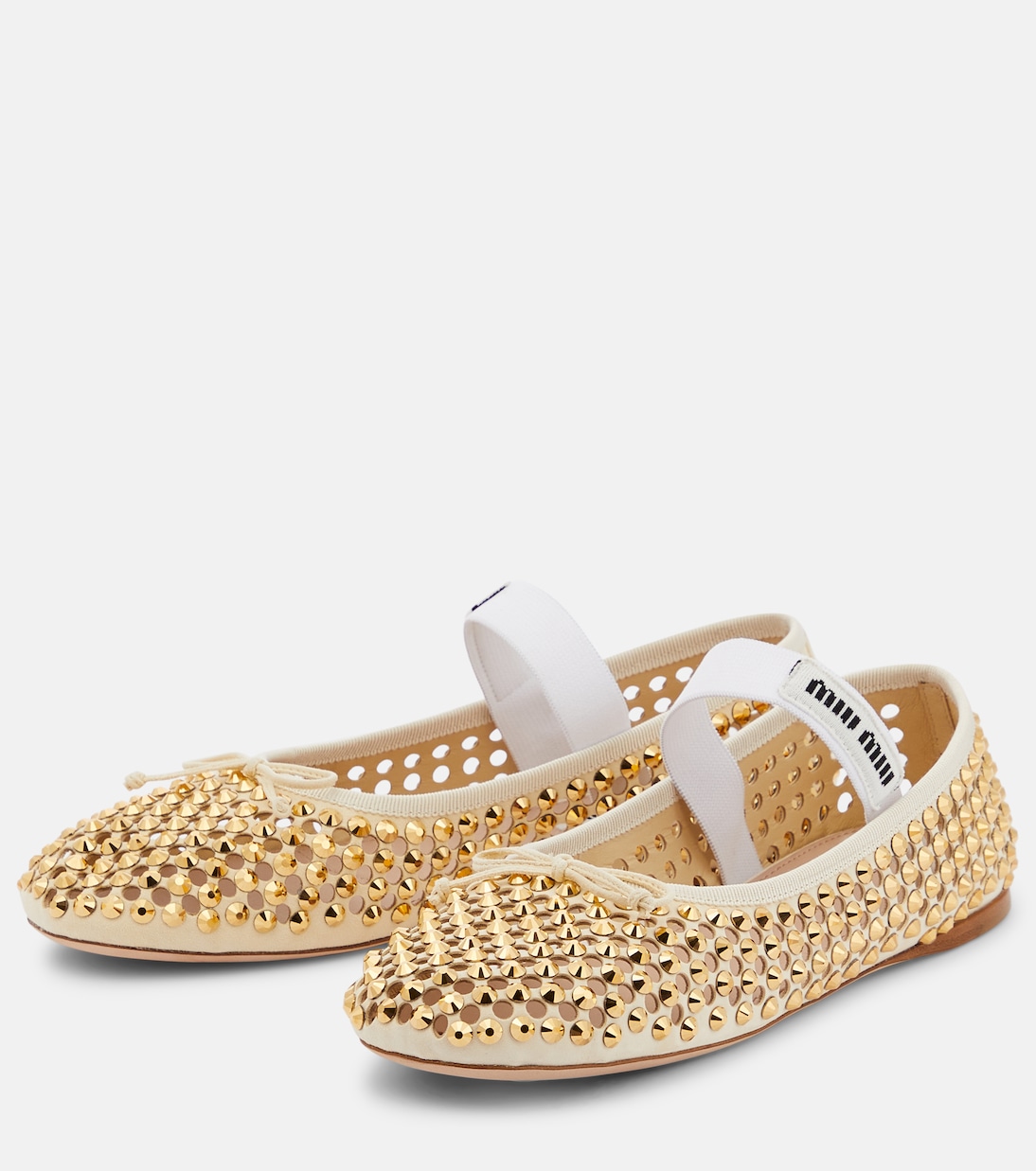 Ballerine in pelle con cristalli | Miu Miu