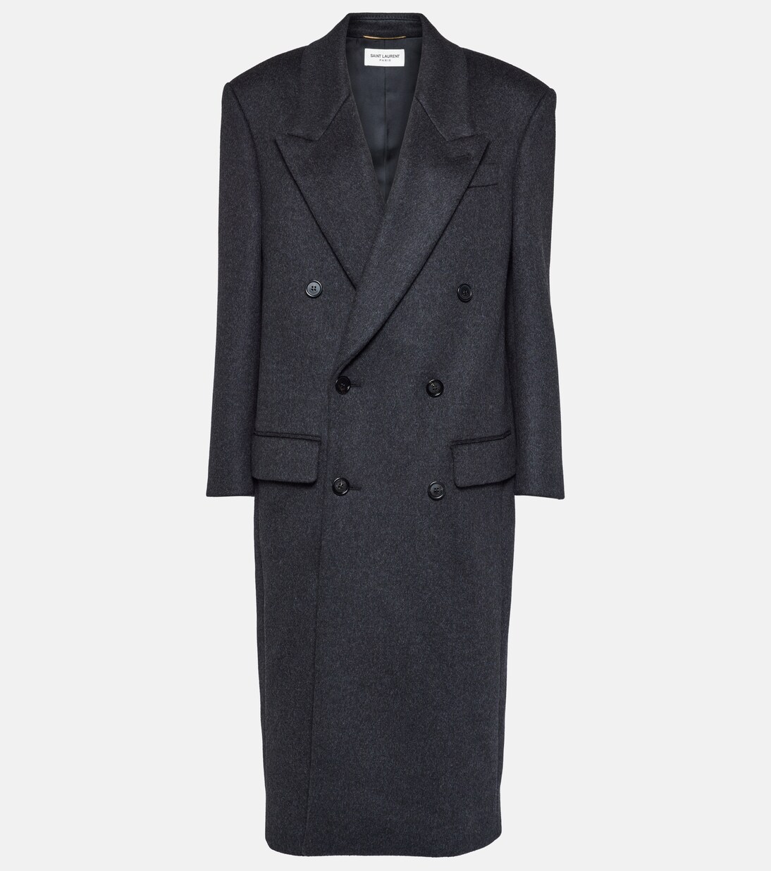 Double breasted virgin wool coat in grey Saint Laurent Mytheresa