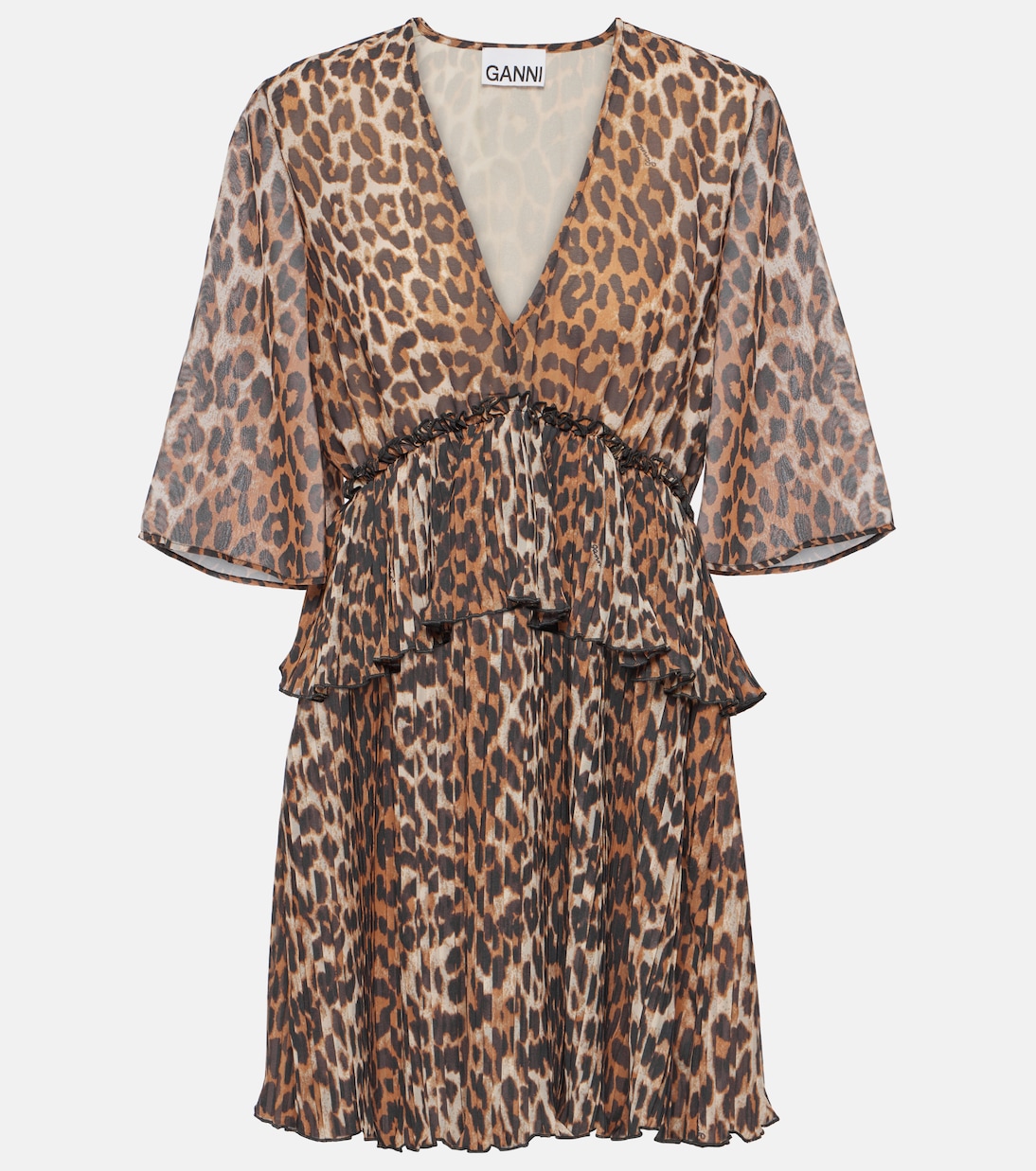 Leopard-print georgette minidress  | Ganni