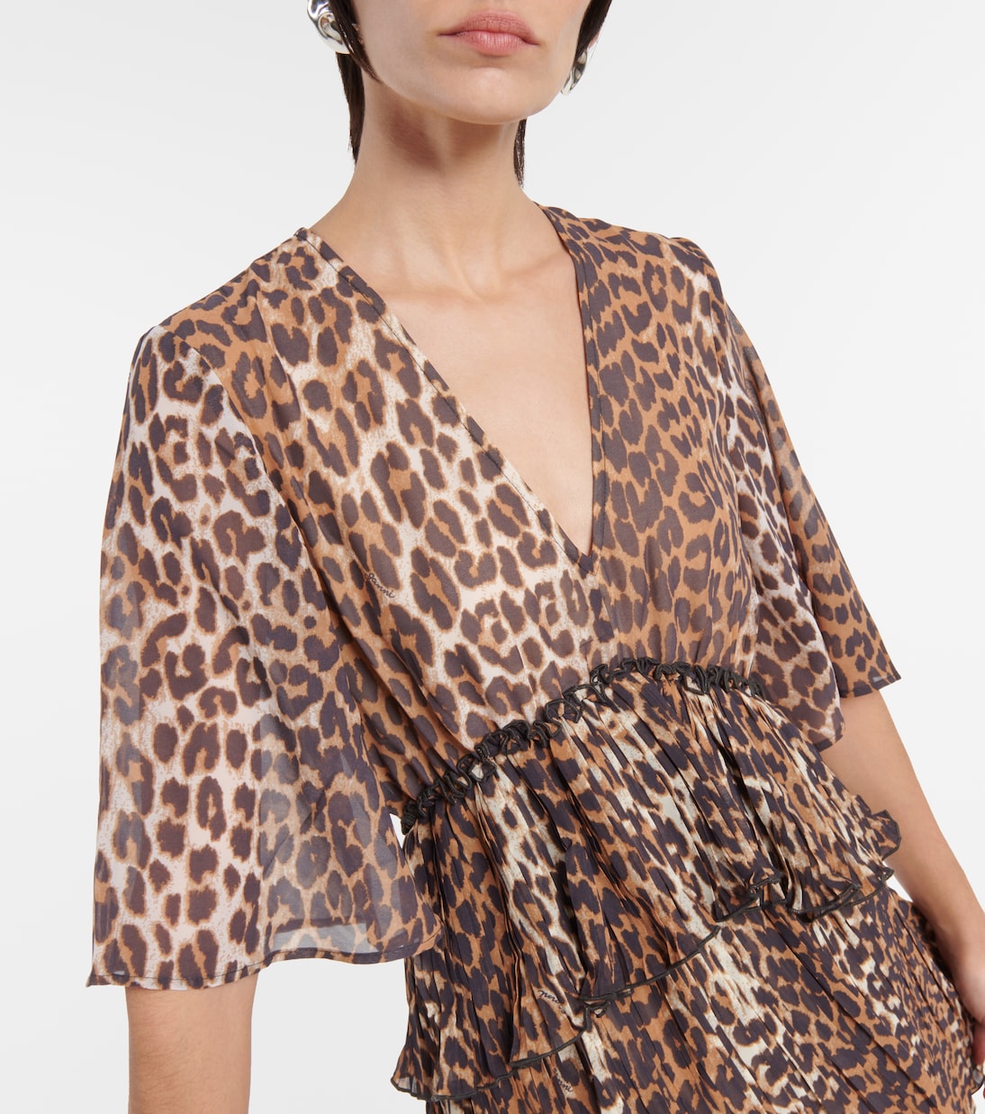 Leopard-print georgette minidress  | Ganni