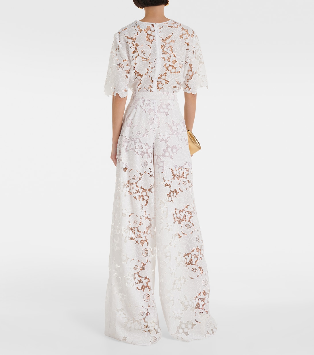 High-rise wide-leg lace pants in white - Oscar De La Renta