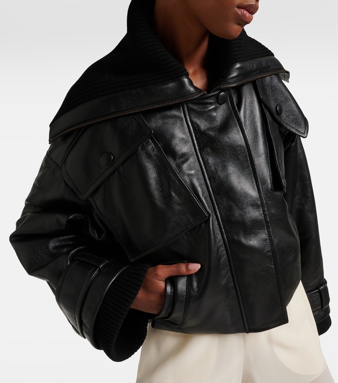 Cropped leather bomber jacket | Chloé
