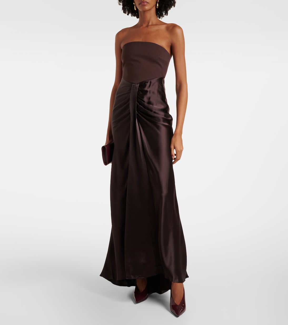 Wayfaring gathered strapless midi dress | Staud