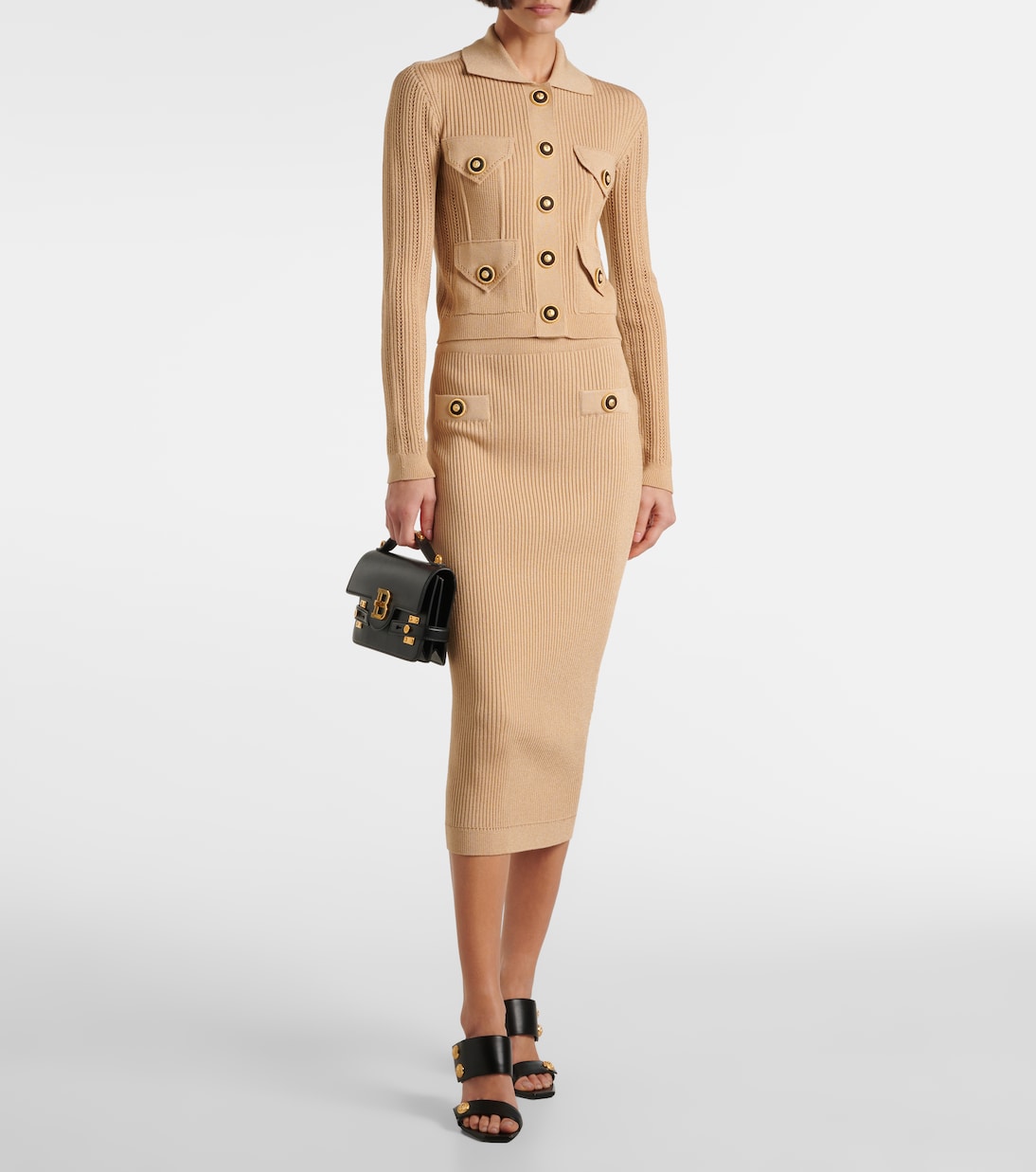 Gonna a tubino in maglia a coste | Balmain