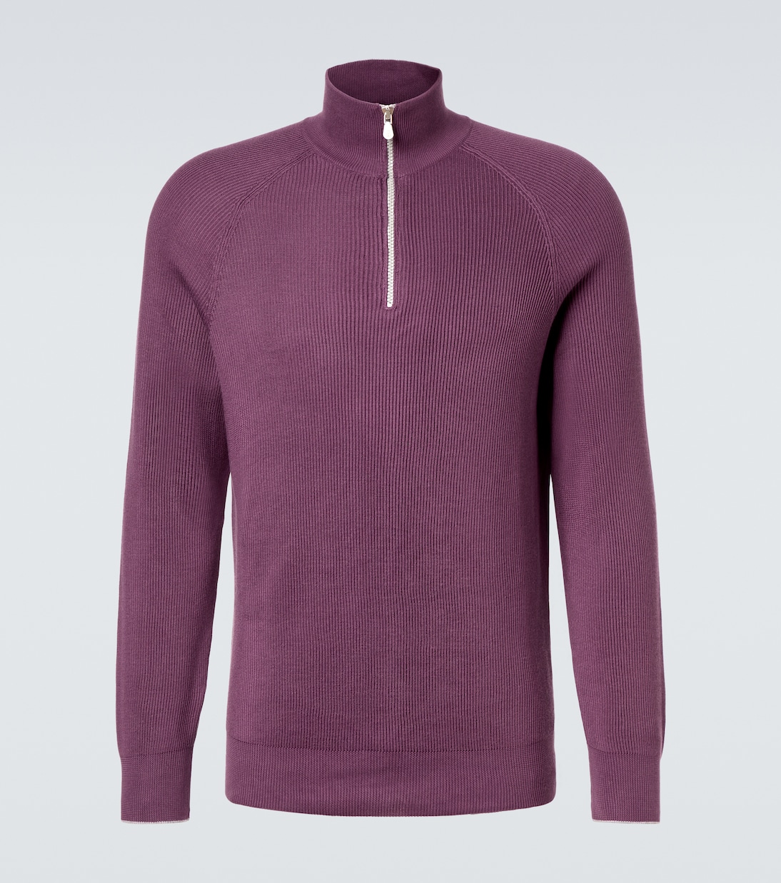 Ribbed-knit cotton half-zip sweater | Brunello Cucinelli