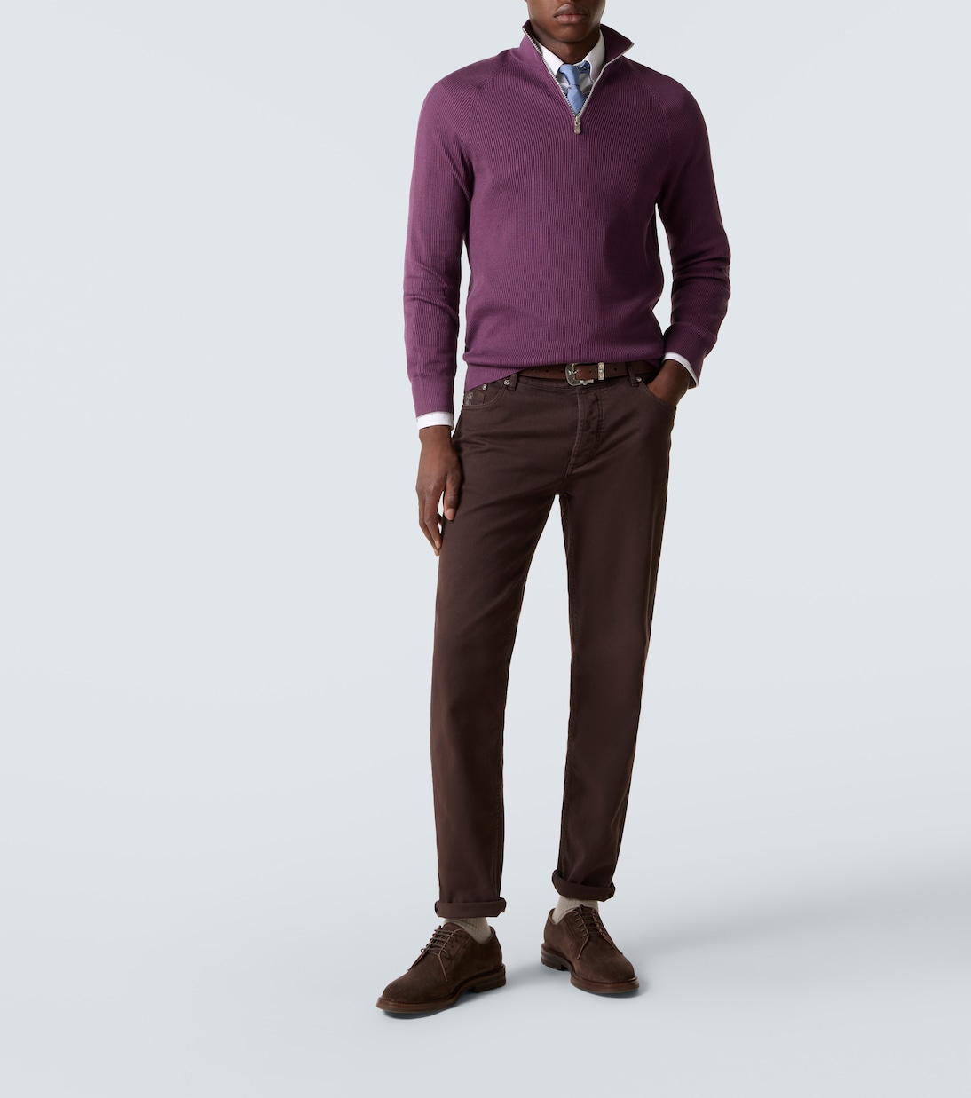 Ribbed-knit cotton half-zip sweater | Brunello Cucinelli