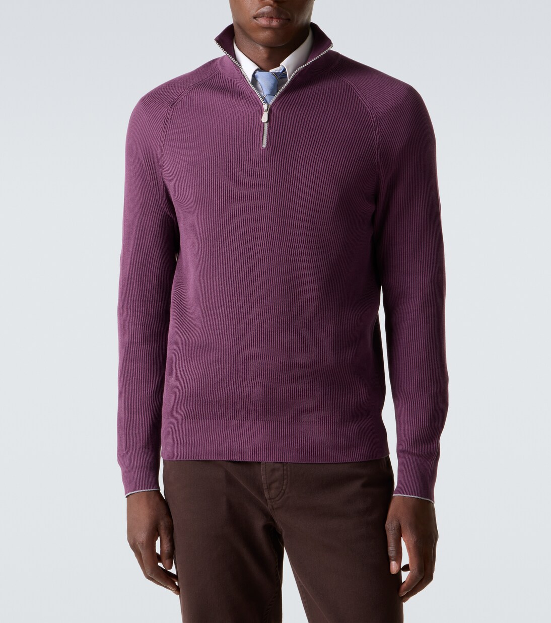 Ribbed-knit cotton half-zip sweater | Brunello Cucinelli