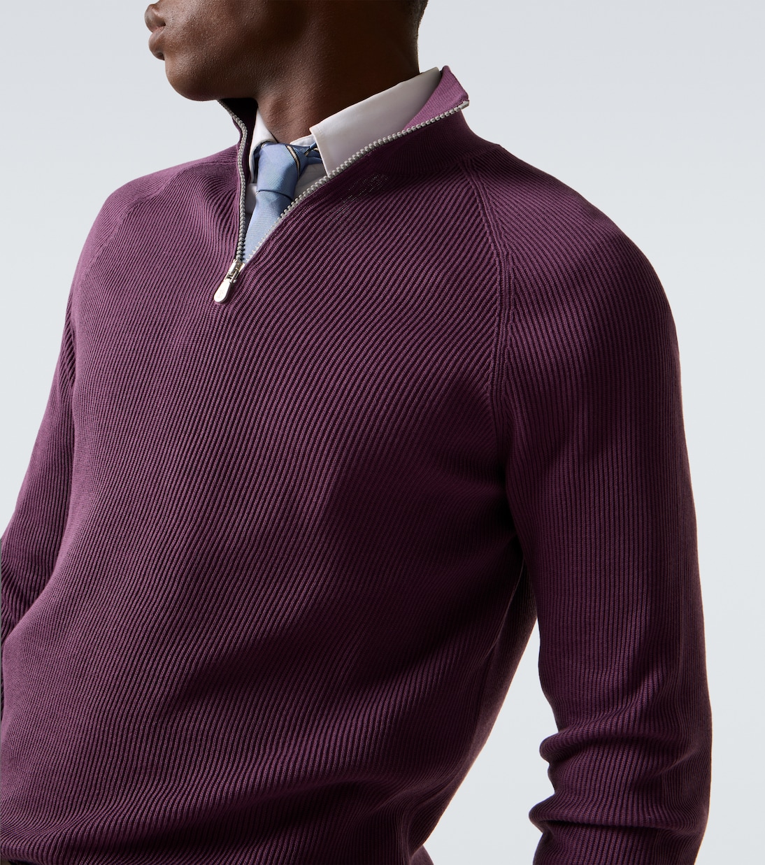 Ribbed-knit cotton half-zip sweater | Brunello Cucinelli