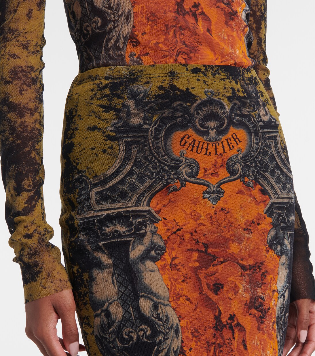 Médaillon printed mesh slim pants | Jean Paul Gaultier