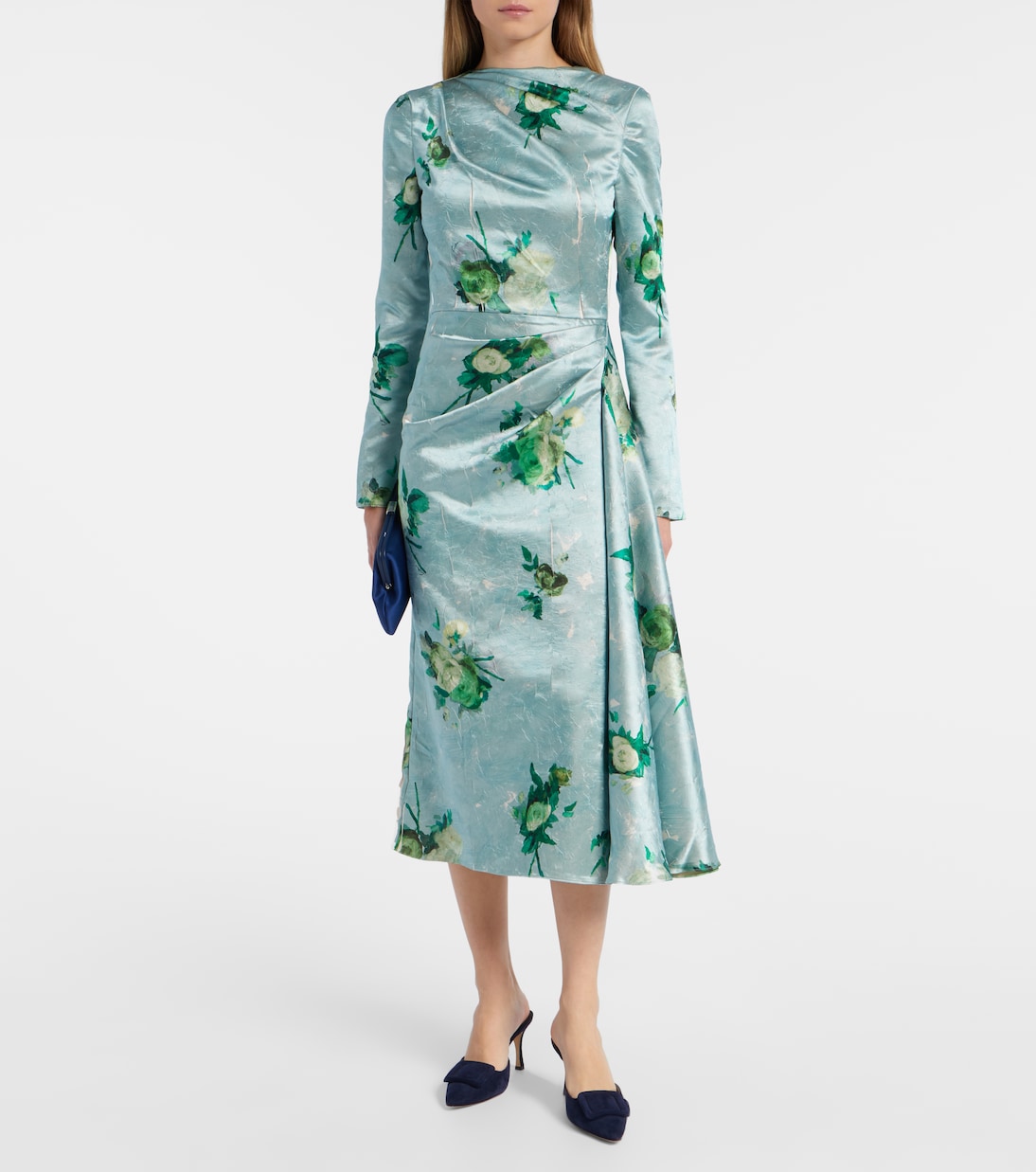 Draped floral satin midi dress | Erdem