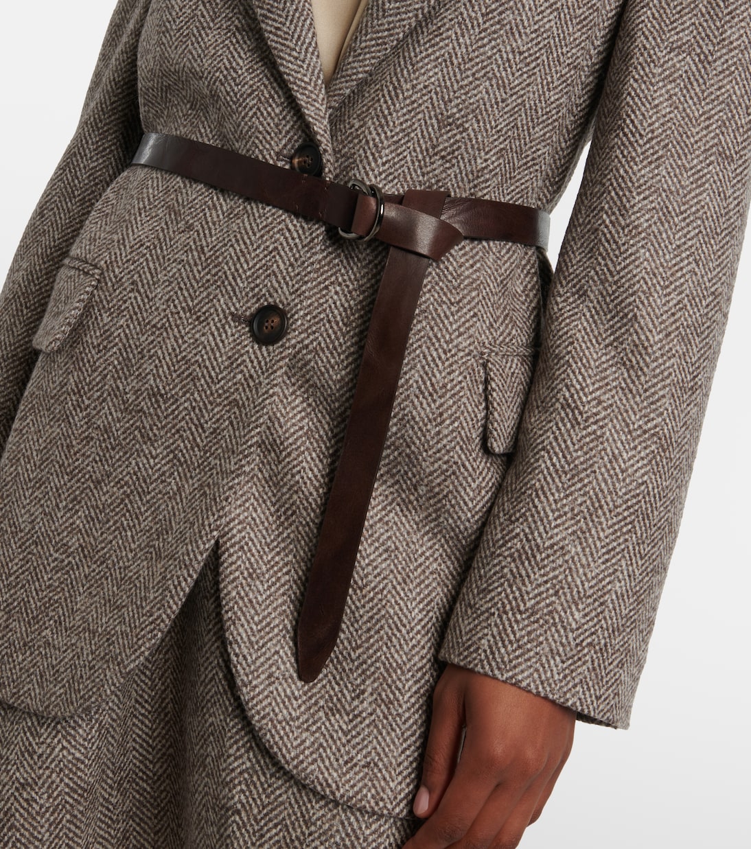 Belted herringbone wool-blend blazer | Brunello Cucinelli