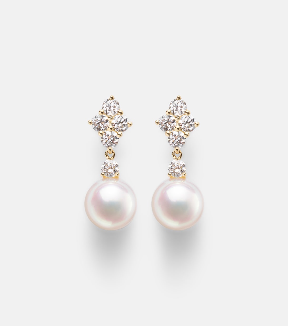 18kt gold drop earrings with pearls and diamonds | Mikimoto