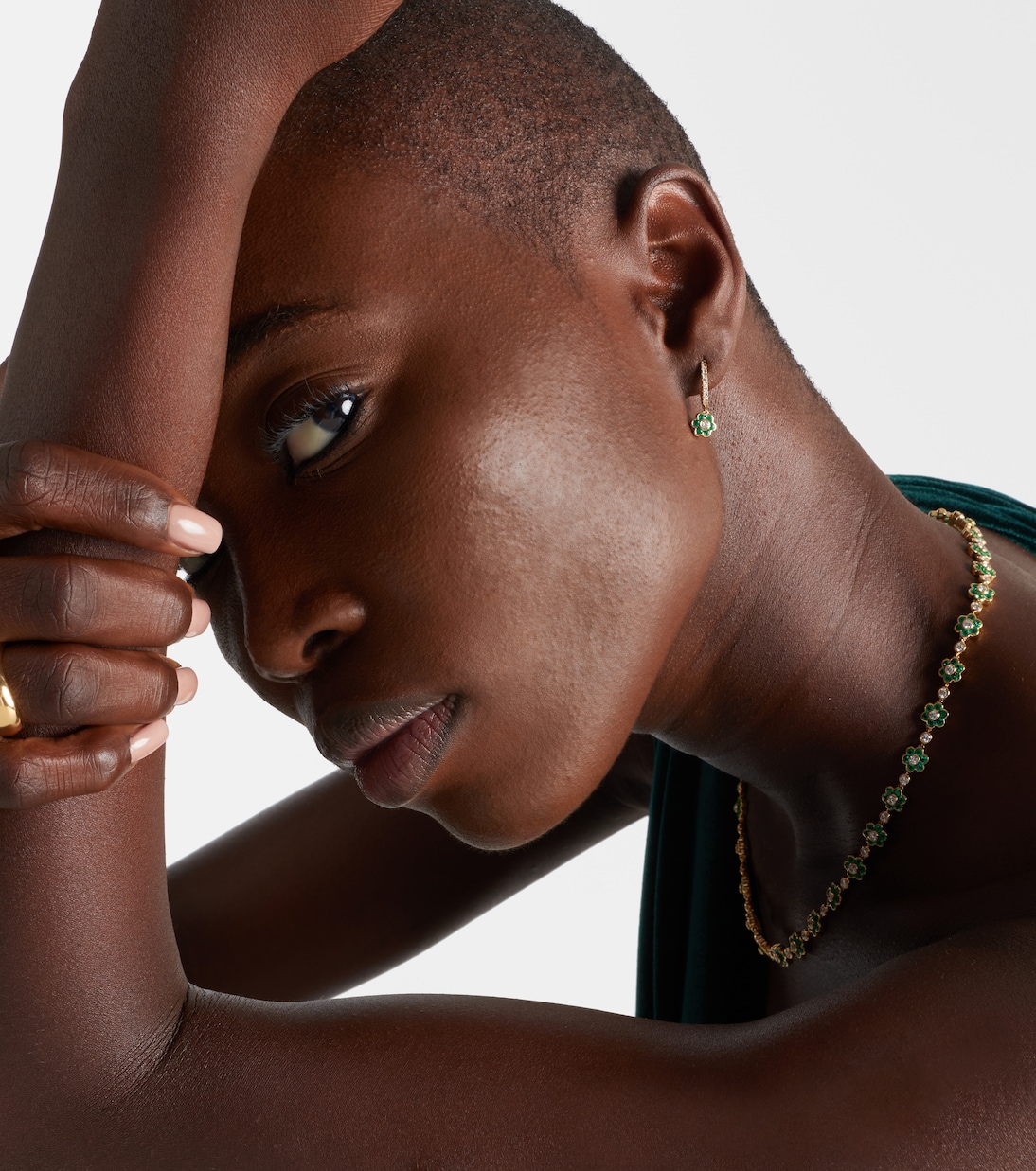 Flora 18kt gold huggie earrings with diamonds and emeralds | Anita Ko