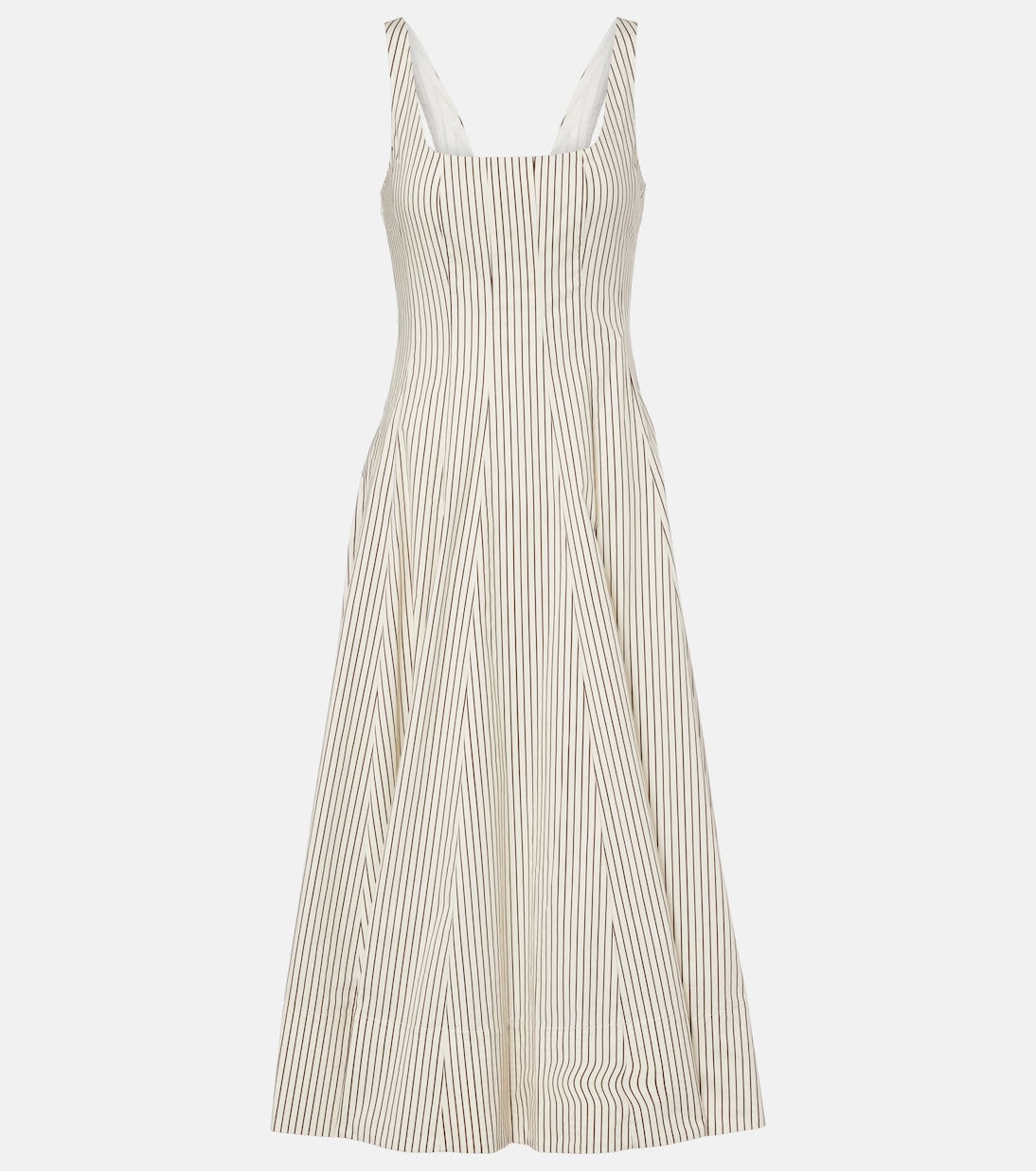 Vestido midi de algodón plisado a rayas | Staud