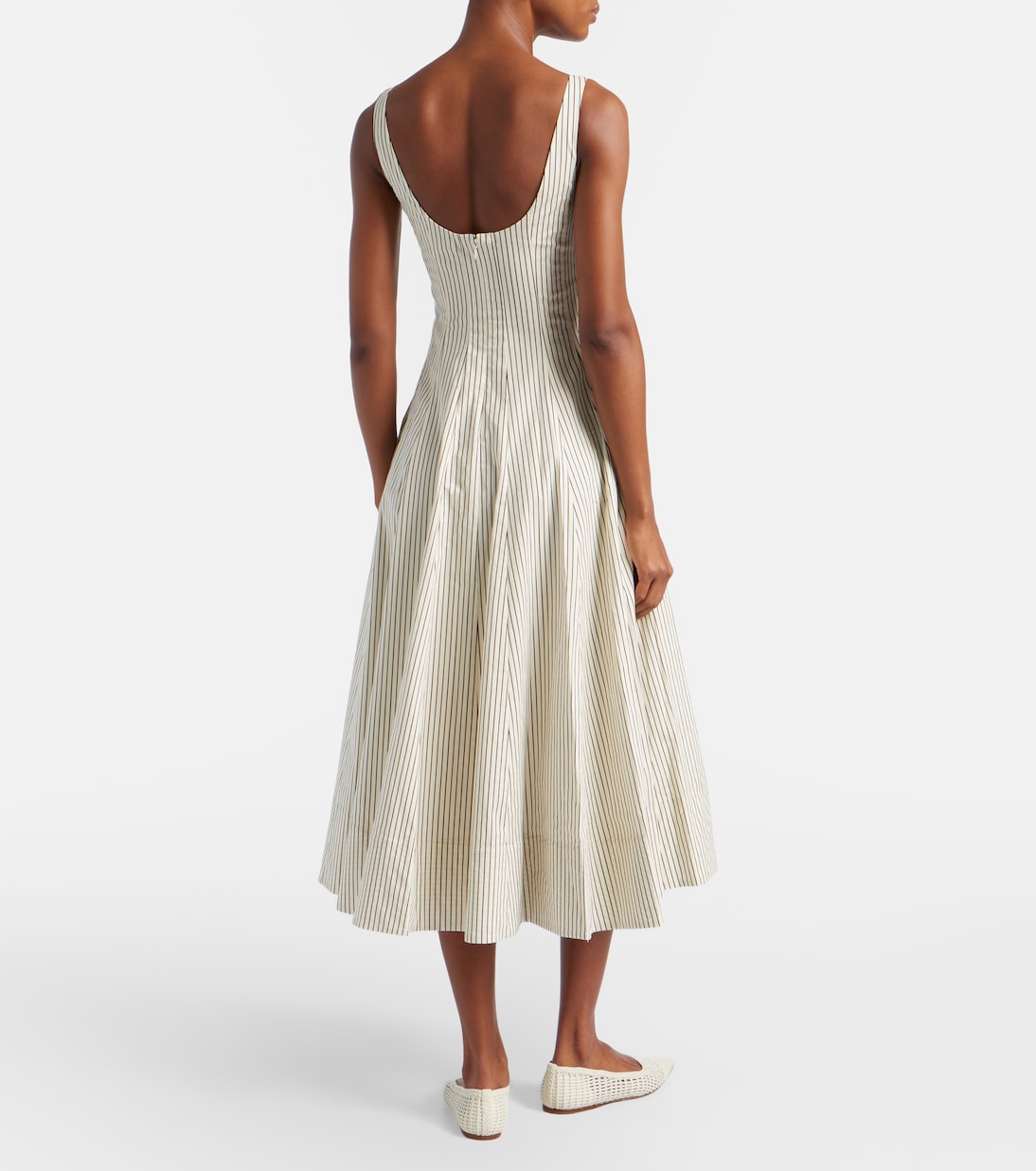 Vestido midi de algodón plisado a rayas | Staud
