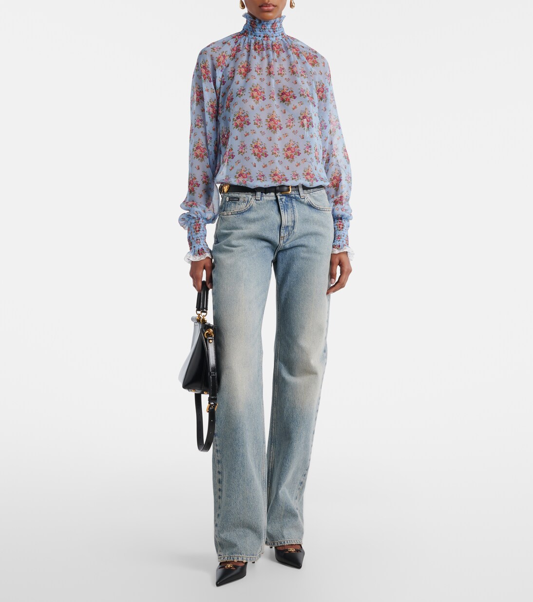 Straight Jeans mit Leder | Dolce&Gabbana