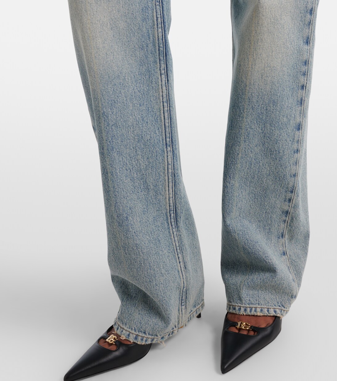 Straight Jeans mit Leder | Dolce&Gabbana