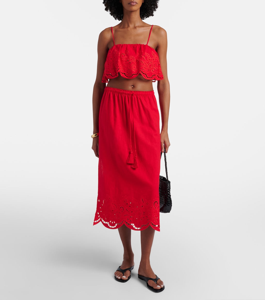 Broderie anglaise linen-blend midi skirt | Farm Rio