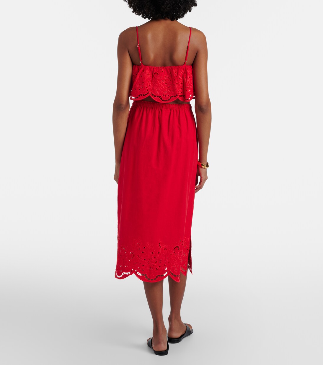 Broderie anglaise linen-blend midi skirt | Farm Rio