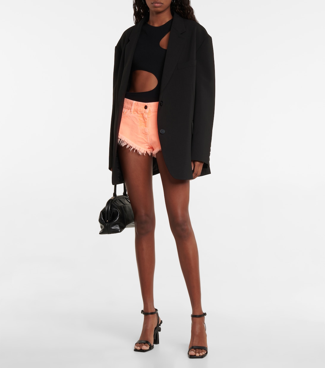 Shorts di jeans a vita media con frange | Palm Angels