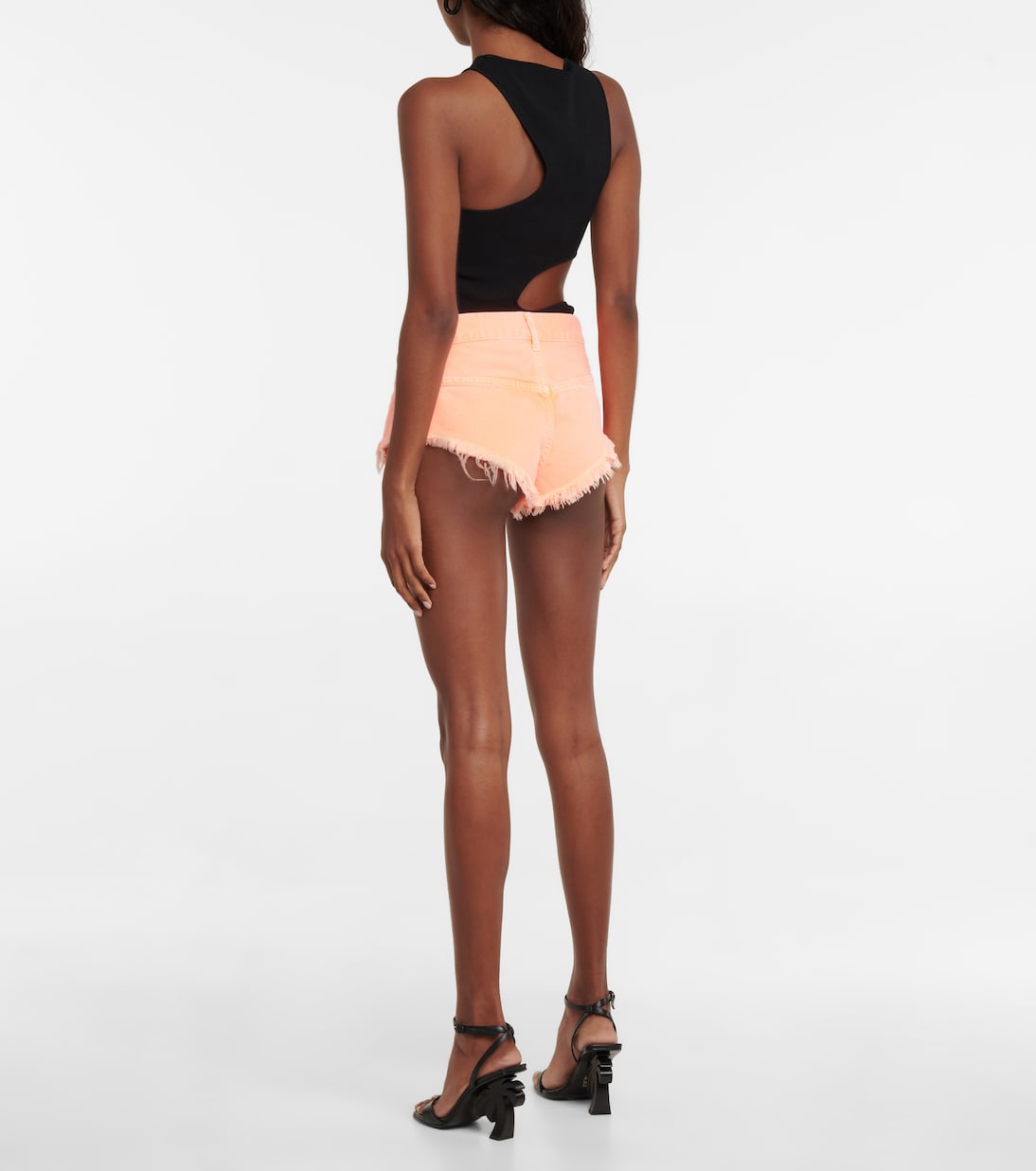 Shorts di jeans a vita media con frange | Palm Angels