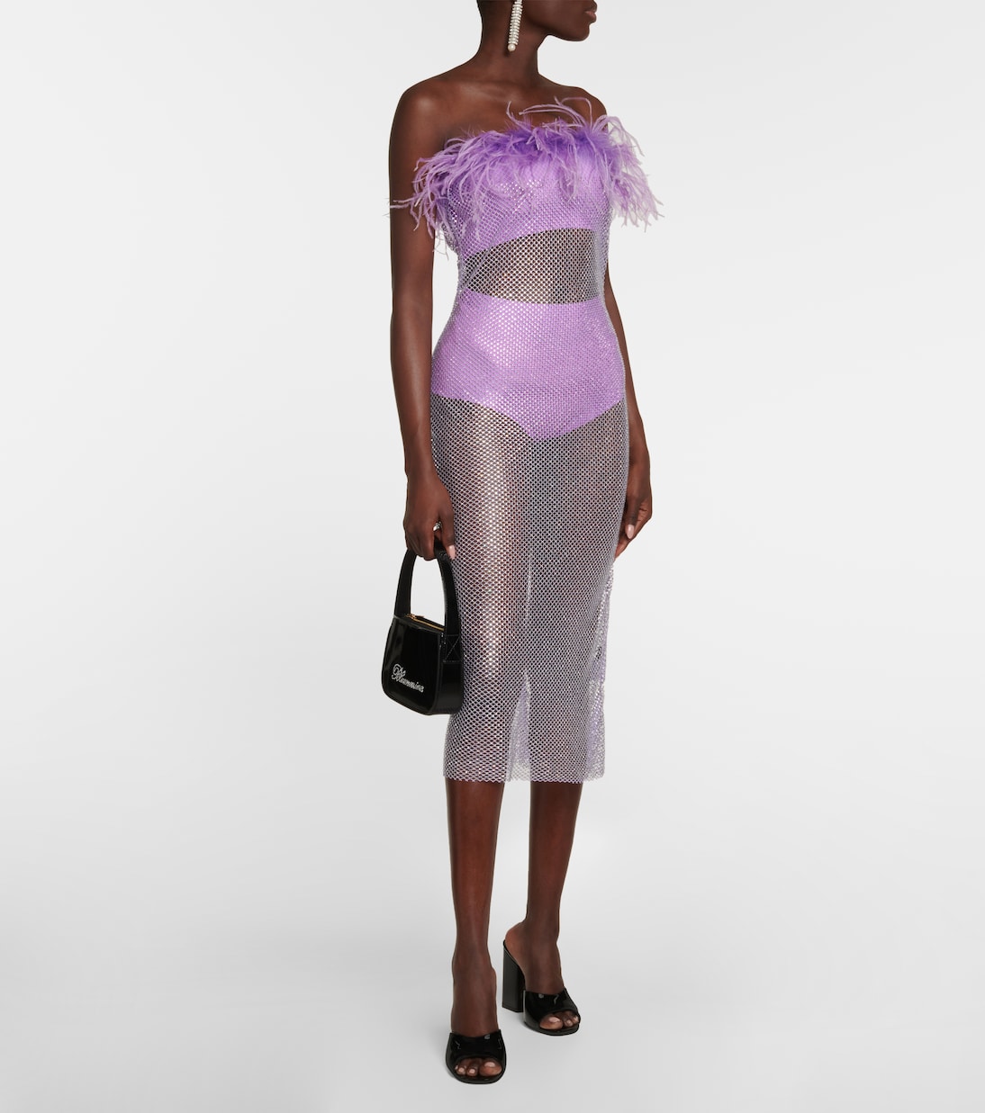 Vestido midi con plumas adornado | Giuseppe di Morabito