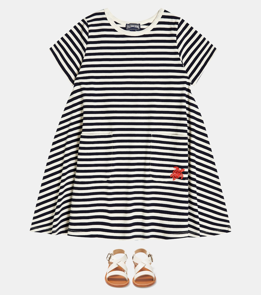 Abito in cotone a righe con ricamo | Vilebrequin Kids
