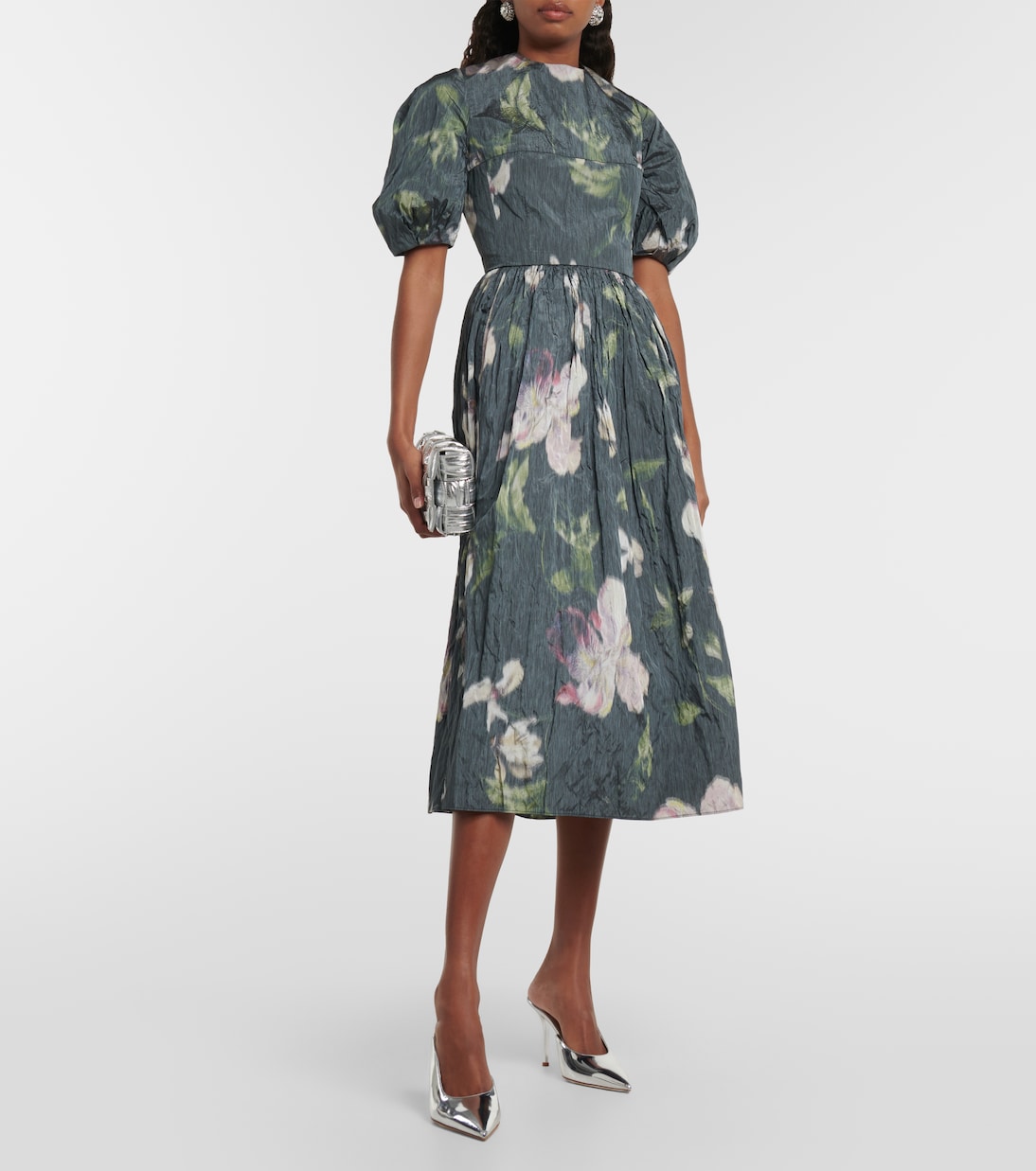 Abito midi in taffetà con stampa | Erdem