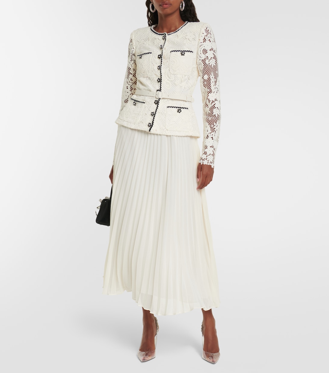 Lace and chiffon midi dress | Self-Portrait