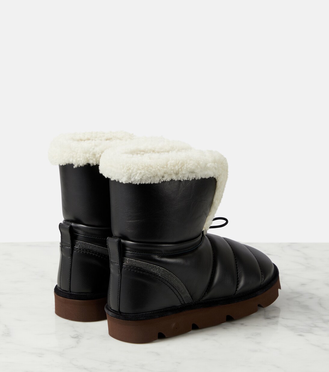 Shearling lined leather boots in black Brunello Cucinelli Mytheresa