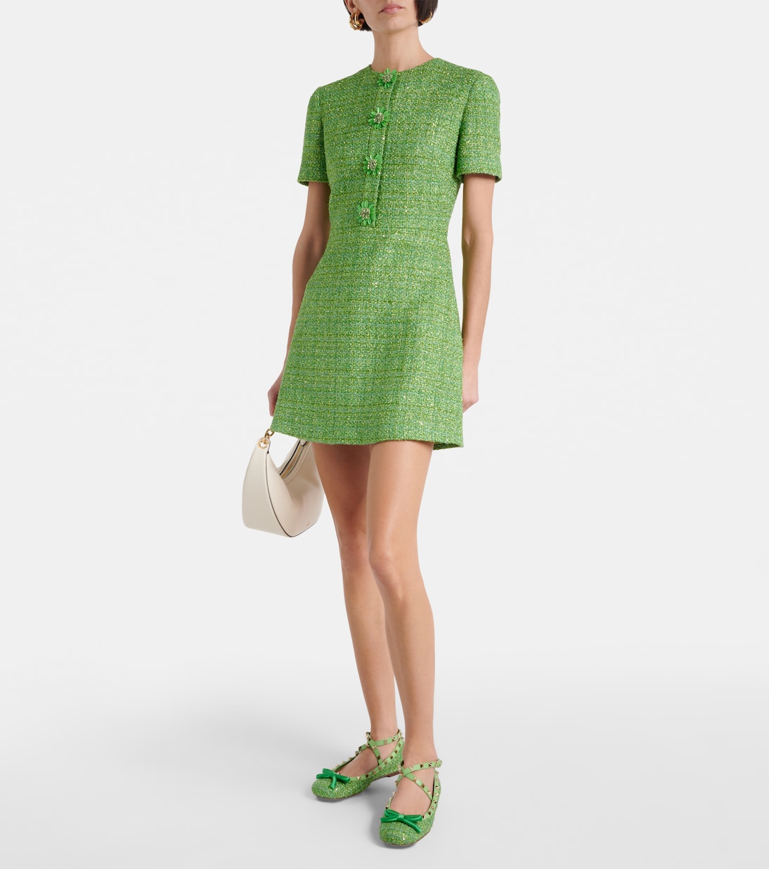 Ballerinas Rockstud aus Bouclé mit Leder | Valentino Garavani