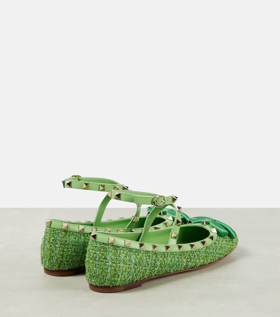 Ballerinas Rockstud aus Bouclé mit Leder | Valentino Garavani