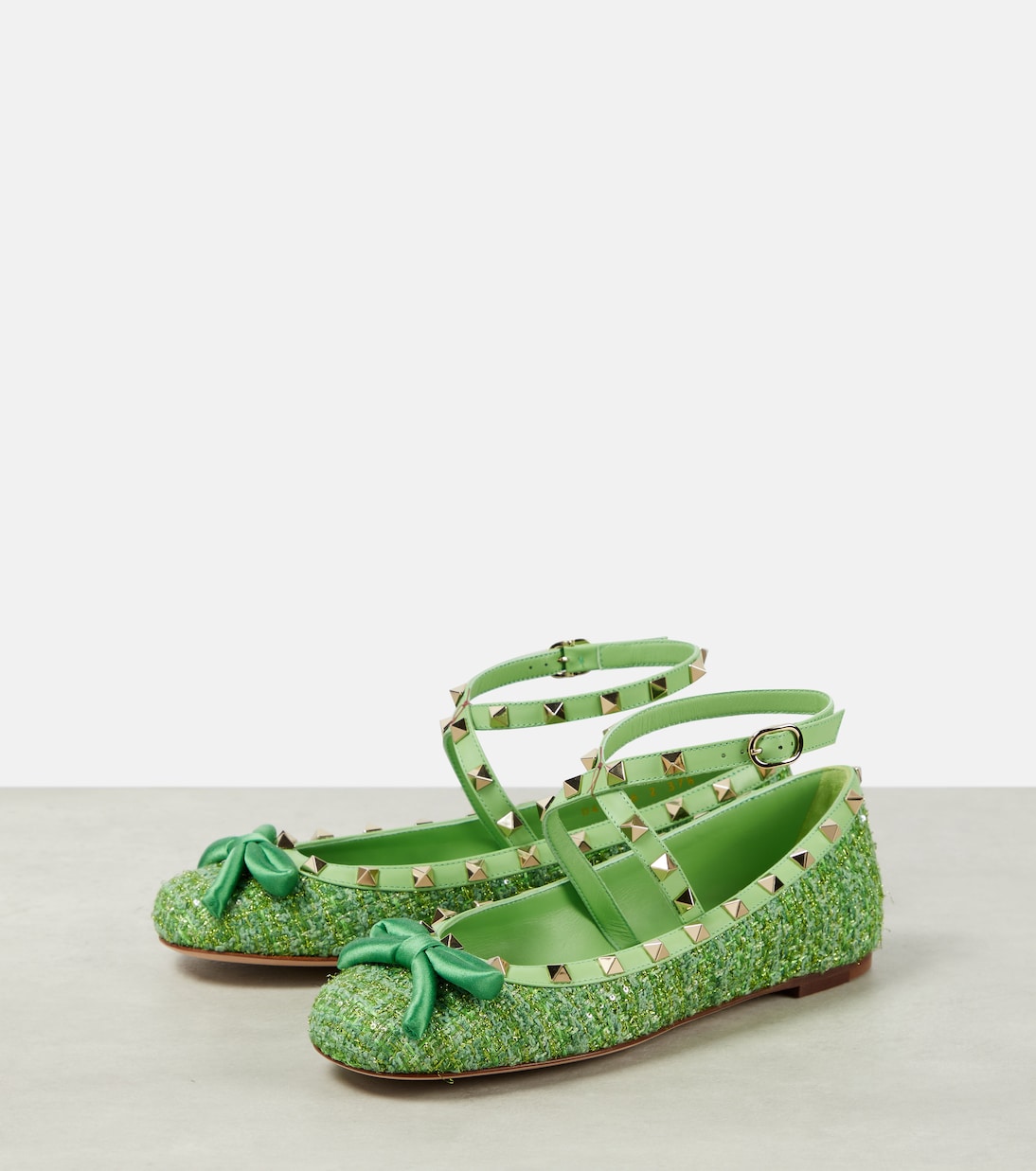 Ballerinas Rockstud aus Bouclé mit Leder | Valentino Garavani