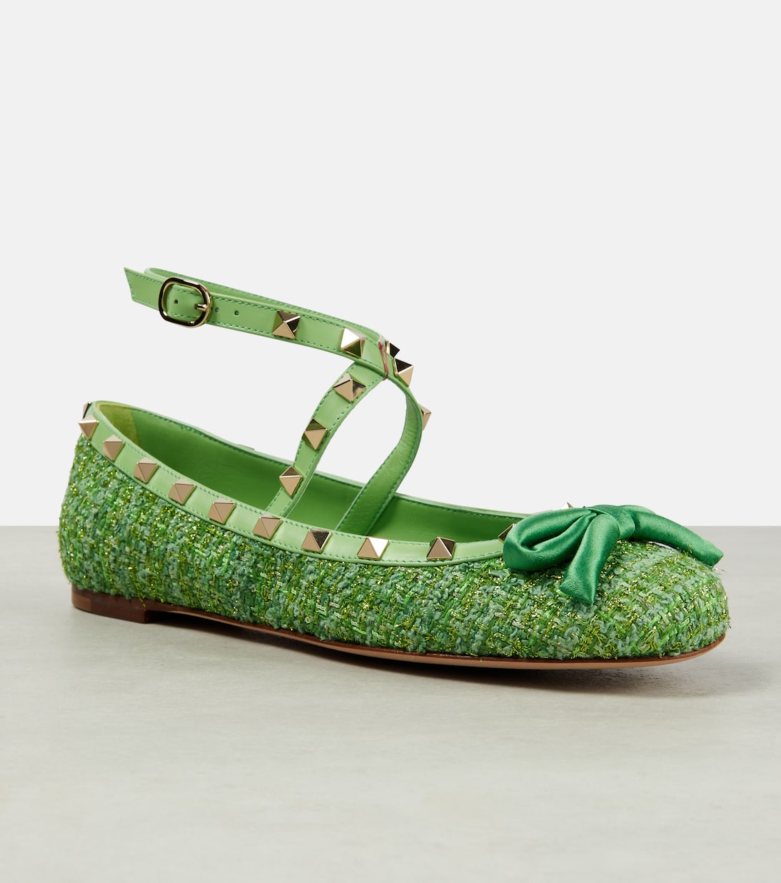 Ballerinas Rockstud aus Bouclé mit Leder | Valentino Garavani