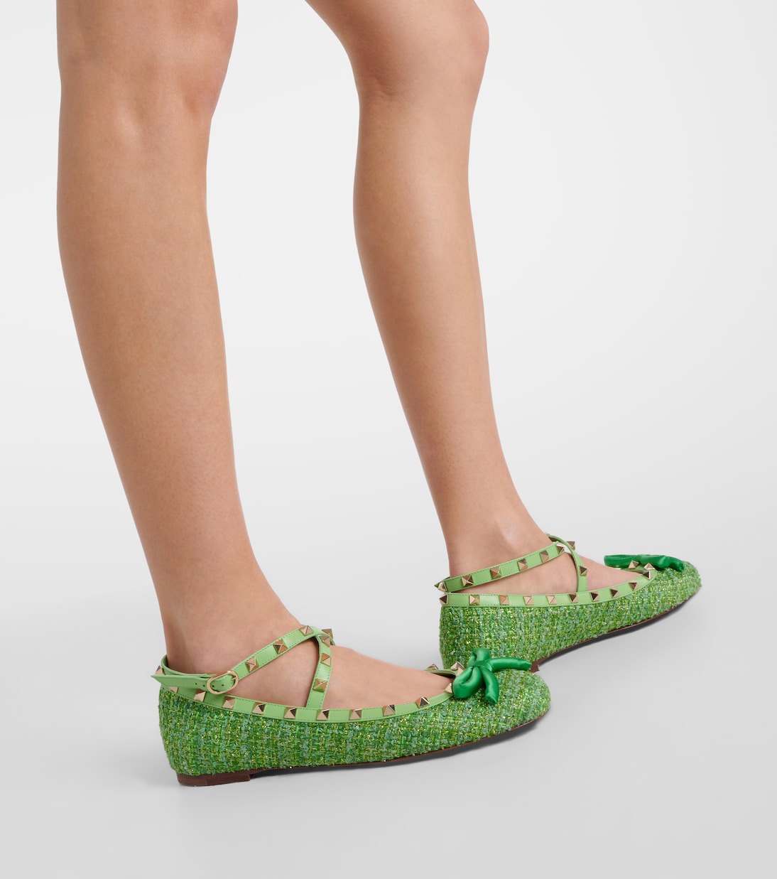Ballerinas Rockstud aus Bouclé mit Leder | Valentino Garavani