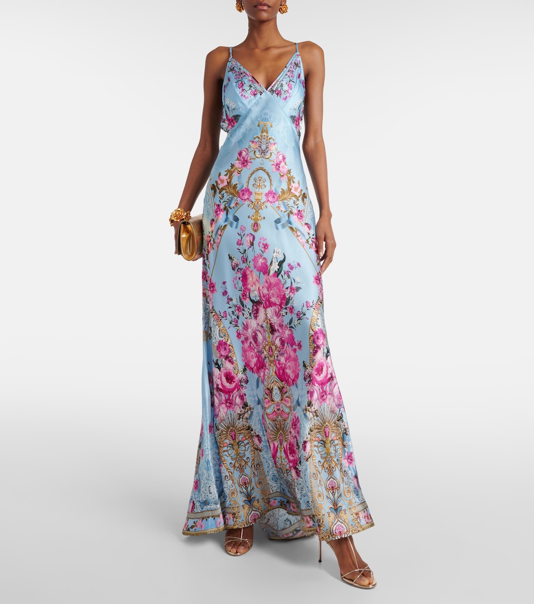 Embellished floral silk satin slip dress | Camilla