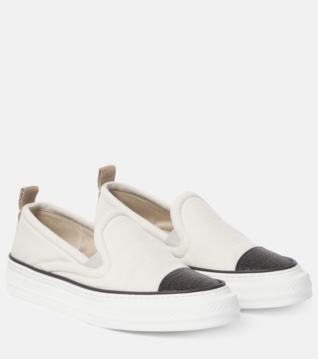 Slip-on in canvas con monili | Brunello Cucinelli