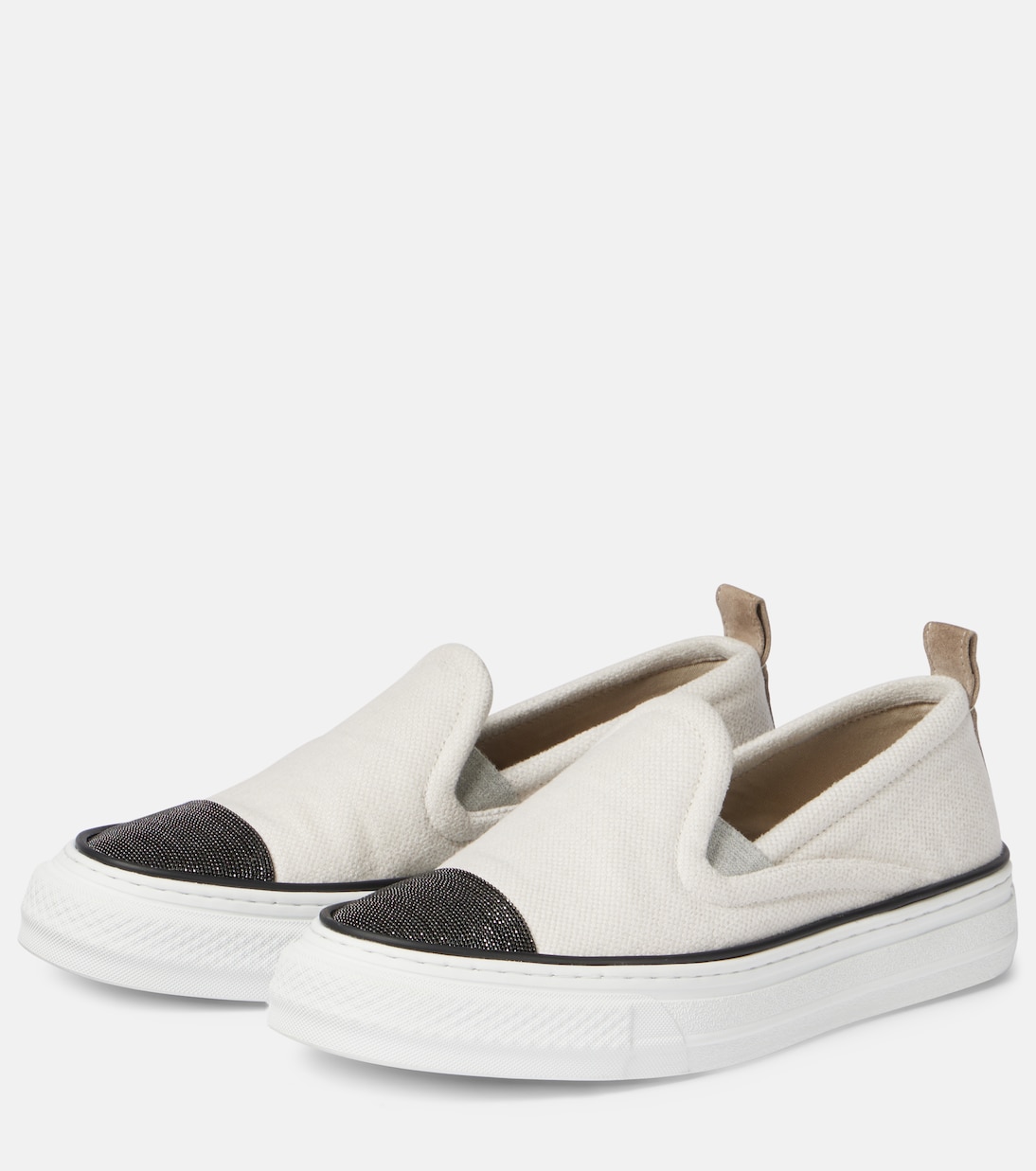 Slip-on in canvas con monili | Brunello Cucinelli