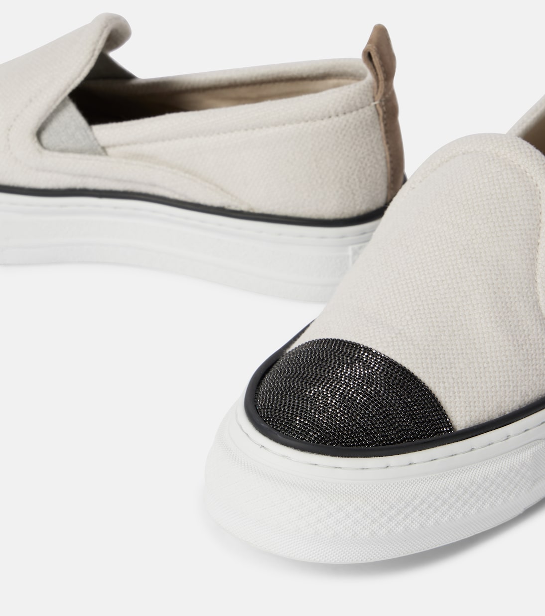 Slip-on in canvas con monili | Brunello Cucinelli