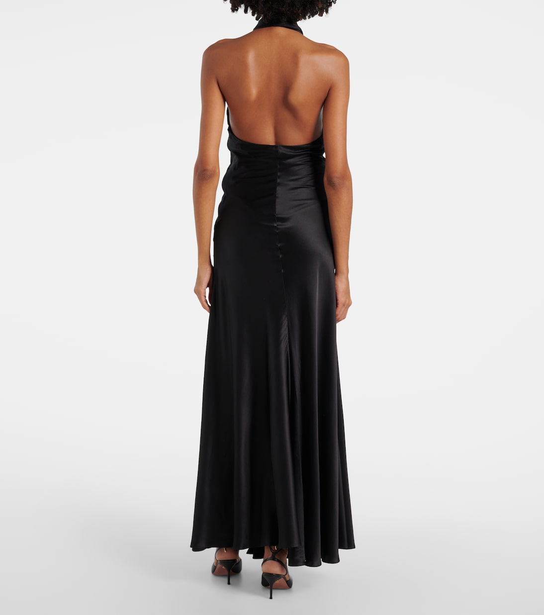 Vestido largo de satén de seda con aplique floral | Rodarte