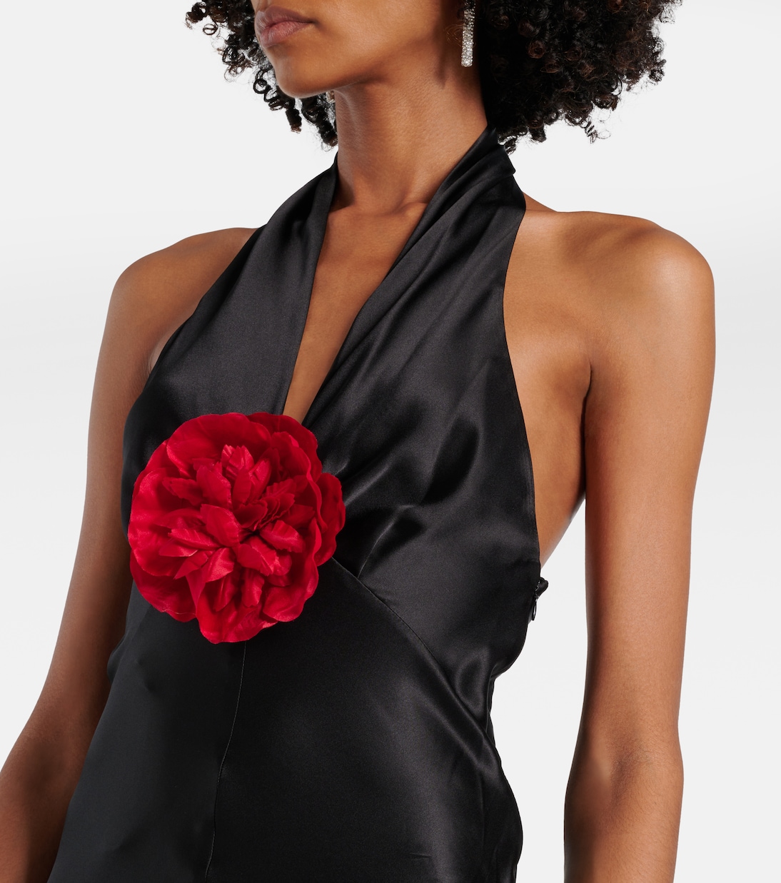 Vestido largo de satén de seda con aplique floral | Rodarte