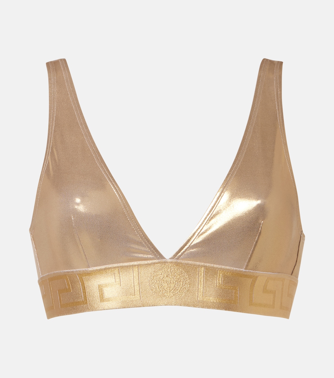Haut de bikini métallisé à logo | Versace