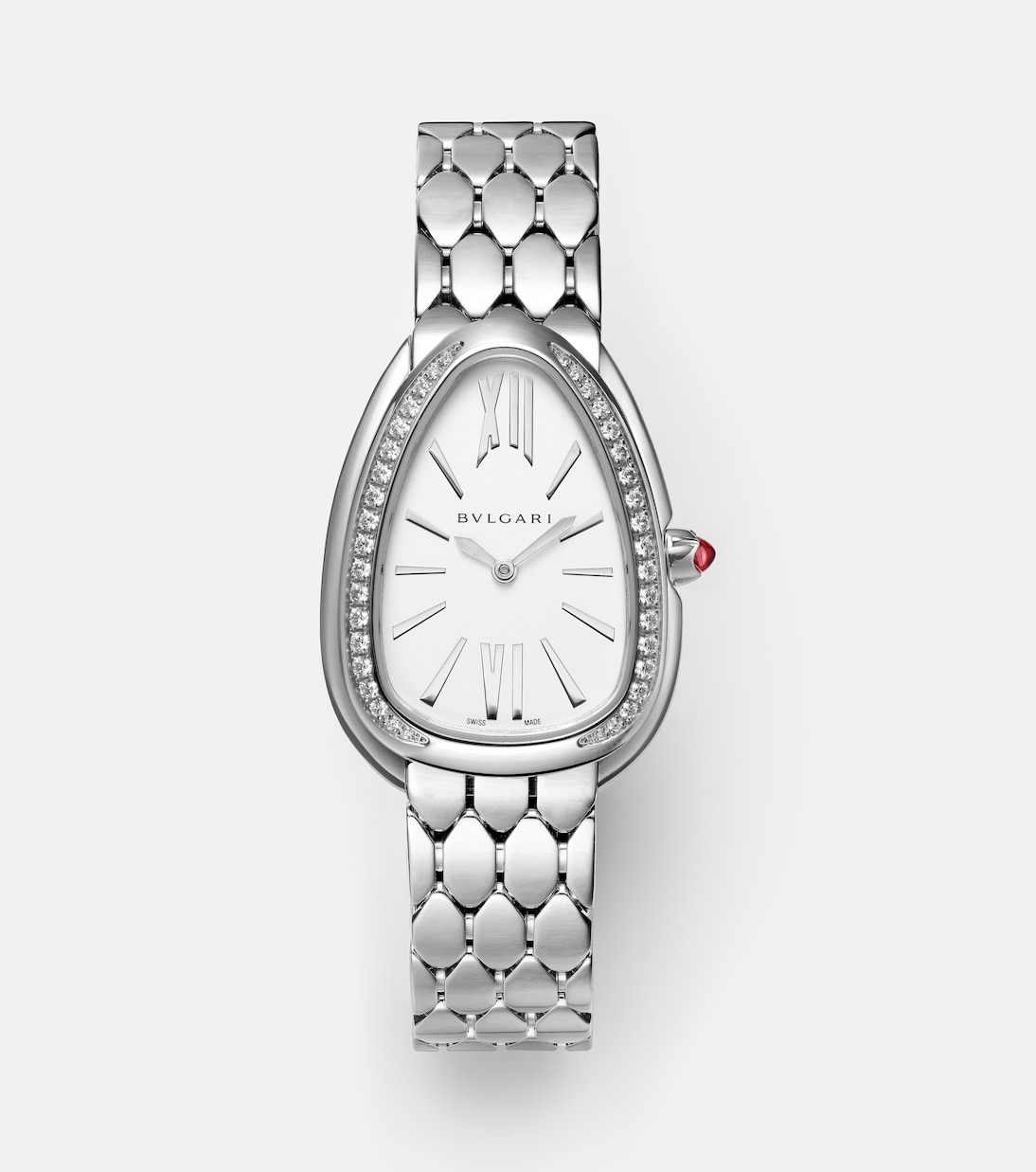 Orologio Serpenti Seduttori 33 mm in acciaio inossidabile con diamanti e rubellite | Bvlgari